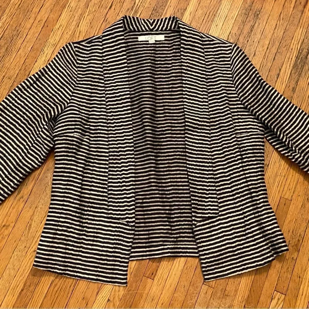 Loft black/cream stripe linen-blend lightweight blazer - Picture 2 of 4